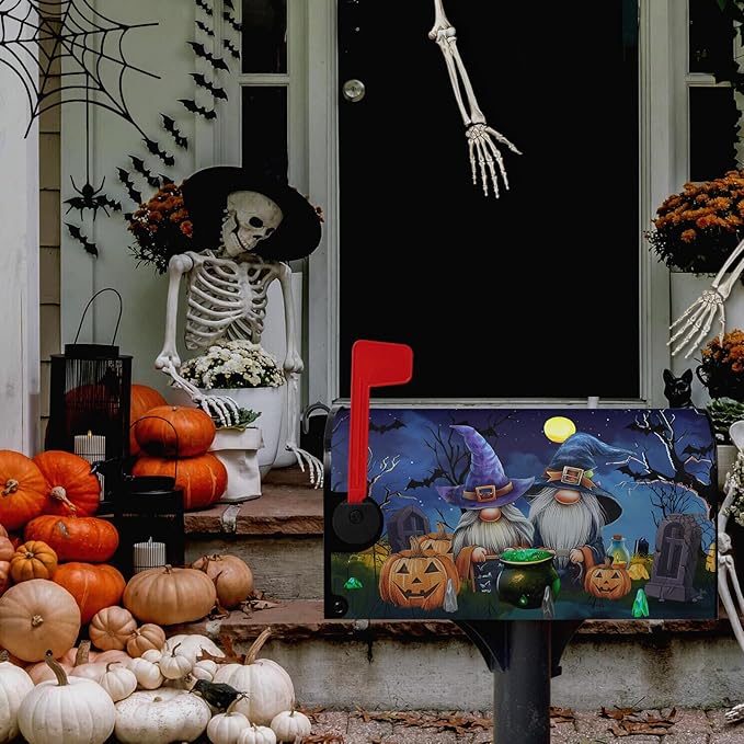 Halloween Pumpkins Magnetic Mailbox Covers Standard Size 21x18 Inches Gnome Halloween Moon Night Mailbox Wraps Letterbox Covers Garden Yard Home Decor for Outdoor