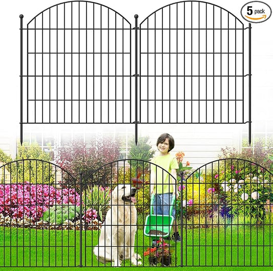 Decorative Garden Fence 32in (H) x12ft (L), 5 Pack No Dig Fence Animal Barrier for Dog, Arched Flower Bed Edging, Wire Border Panel Fencing for Yard Patio Outdoor Decor