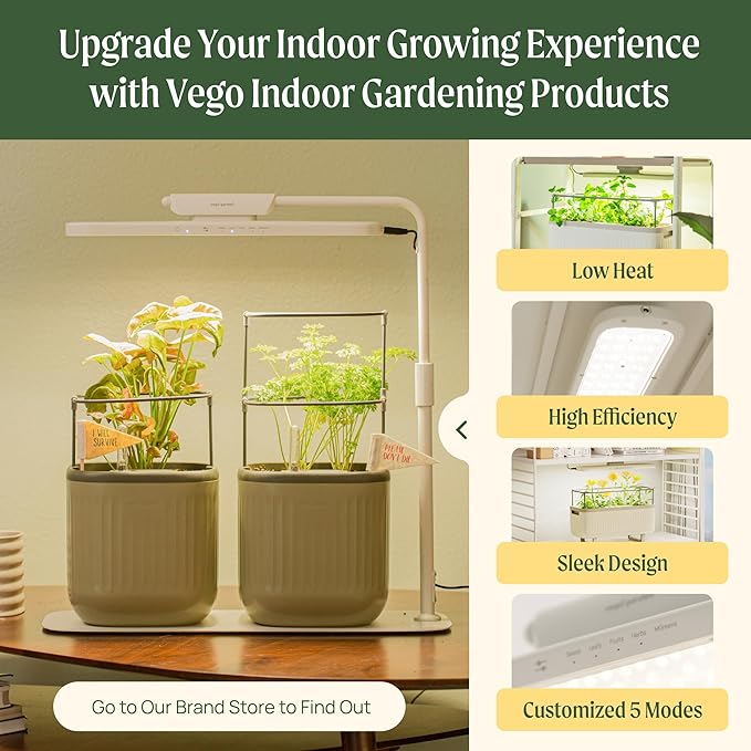 Vego garden Mini Planter Indoor Pots with Trellis Self-Watering Herb Countertop Planter for Climbing Vegetables Flowers Mint Plants Cage- Cream White