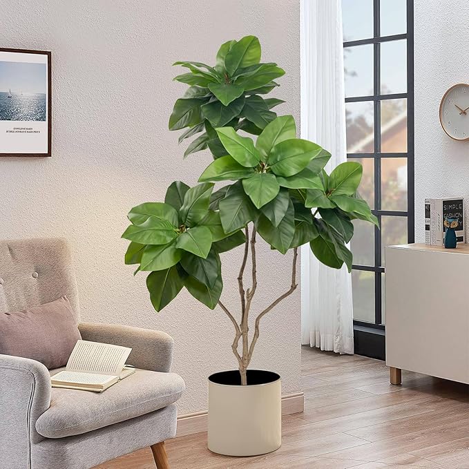 Tall Artificial Plants Indoor Artificial Ficus Macrocarpa Fake Tree for Indoor Decor Tree Fiddle Leaf Fig Tree Artificial Tree Ficus Fake Tall Plant Faux Plants Indoor Tall Faux Plants Outdoor 5Ft