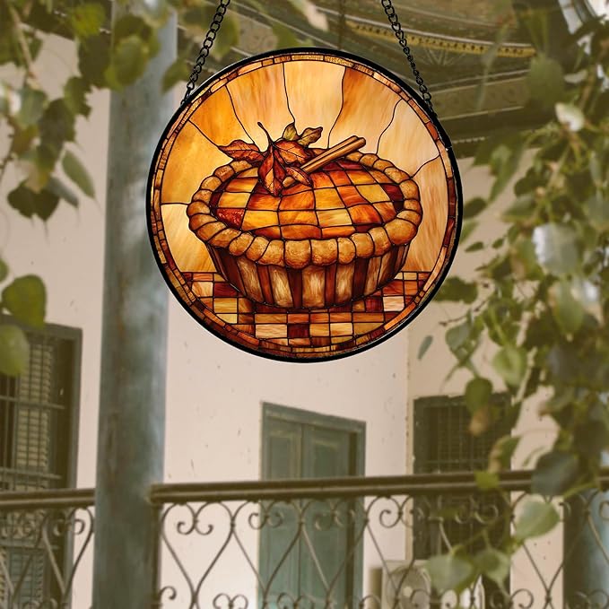 Stained Glass Window Hanging 4 Pcs Set Brown Turkey Berry Corn 6.3" - Suncatcher Door Garden Sun Catcher Decor Birthday Thanksgiving Mother's Day for Mom Woman Nana Men