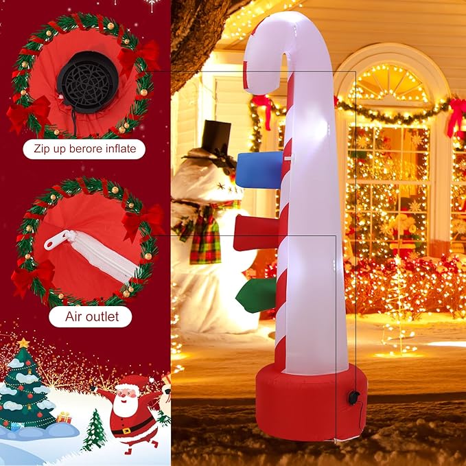 8ft Christmas Inflatable Outdoor Decorations, Christmas Road Sign Inflatable Patio Decorations with LED Lights, Suitable for Indoor Outdoor Patio Garden Christmas Decorations