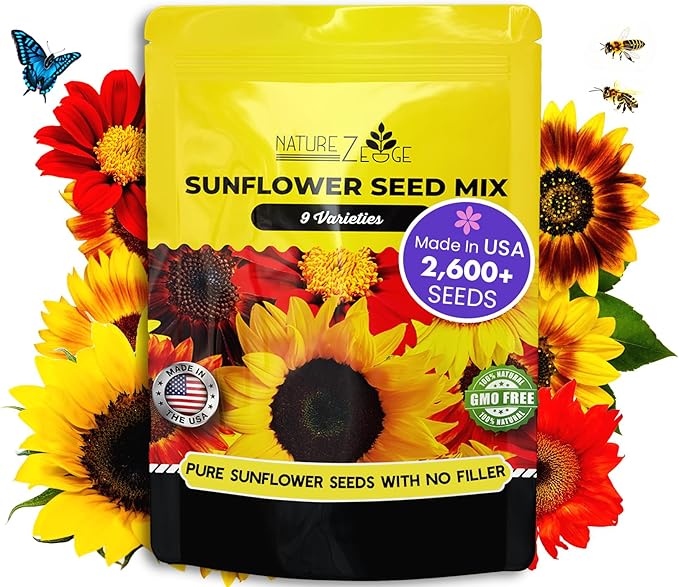 NatureZ Edge 2600+ Sunflower Seeds for Planting Bulk Variety Pack, Get More Sunflower Seeds to Plant, from Dwarf Sunflowers to Giant Sunflower Seeds, Includes Mammoth Sunflower Seeds, Non-GMO