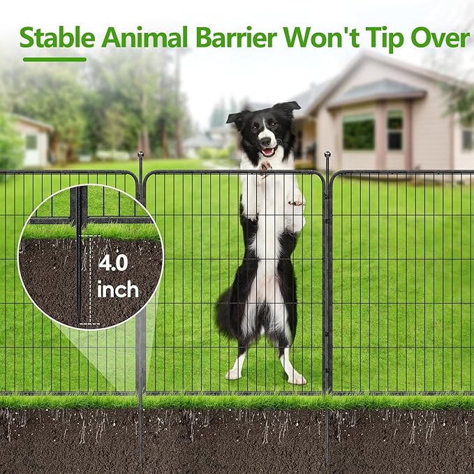 SPECILITE Garden Decorative Fence with Gate, 32in(H) X 27in(L) 8 Panels, No Dig Portable Animal Barrier, Dogs Pets Blocker, Heavy Duty Metal Protectors for Yard, Outdoor, Patio, Temporary, Backyard