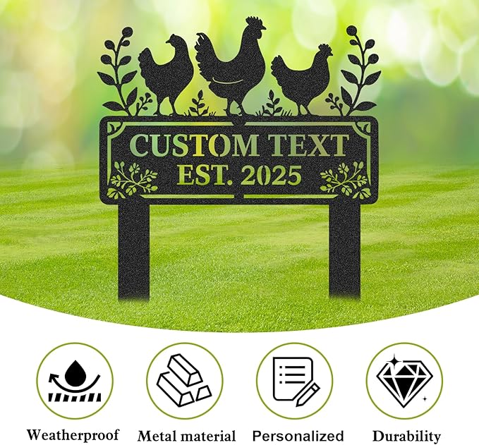 Personalized Metal Chicken Coop Sign, Custom Name Chicken Coop Signs for Outside, Decorative Garden Stakes, Metal Yard Art, Backyard Farmhouse Decor, Chicken Gifts for Women Man Color02