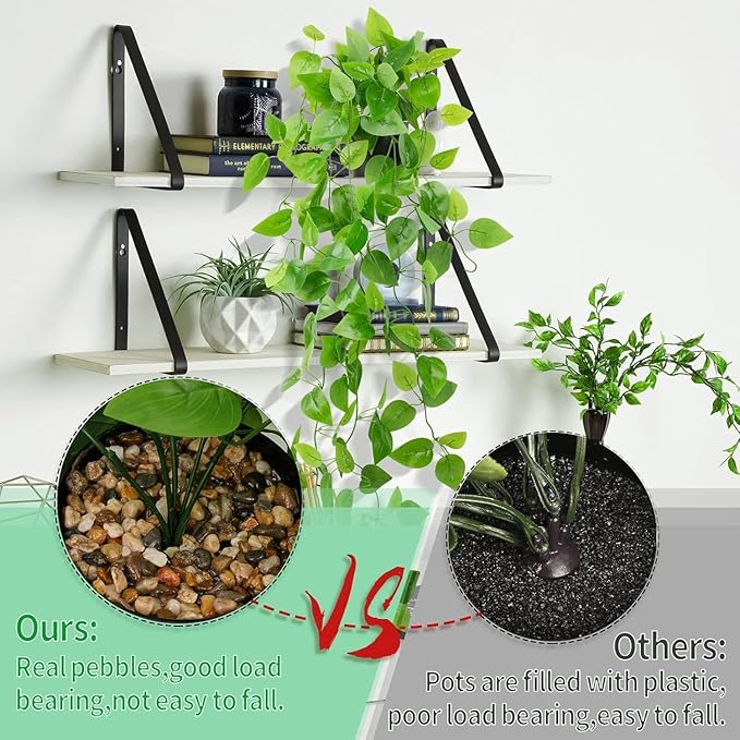 Artificial Hanging Plants Small Fake Pothos 39-in Long Potted Vine Plant Faux Trailing Ivy Vine for Shelf Home Office Indoor Outdoor Garden Greenery Decor (Black Pot)
