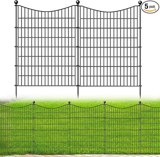 5 Panels No Dig Dog Fence Outdoor for Yard, 40 in(H) X 12 ft(L) Decorative Tall Garden Fence Animal Barrier, Rustproof Metal Wire Garden Edging and Borders, Temporary Fencing Stakes