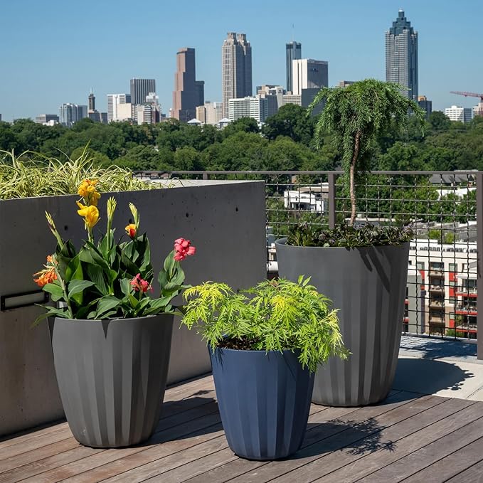 Crescent Garden Pleat Modern Decorative Planter, Indoor/Outdoor Pot, Resin Plant Pot with Drain Hole - 23" W x 23" H (Cloud White)