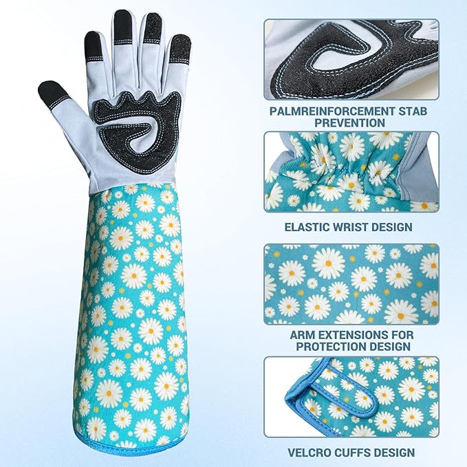 Long Sleeve Thorn Proof Gardening Gloves for Women - 1 Pair Long and 1 Pair Short for Yard Work - Gardening Gifts (Green, Medium)