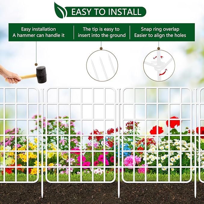 30ft x 17in Garden Fence Animal Barrier, 28 Panels No Dig Fence Border, Rustproof Metal Decorative Garden Fencing with Ground Stake, Flower Bed Edging Border for Dog, Rabbit, Outdoor Patio, White