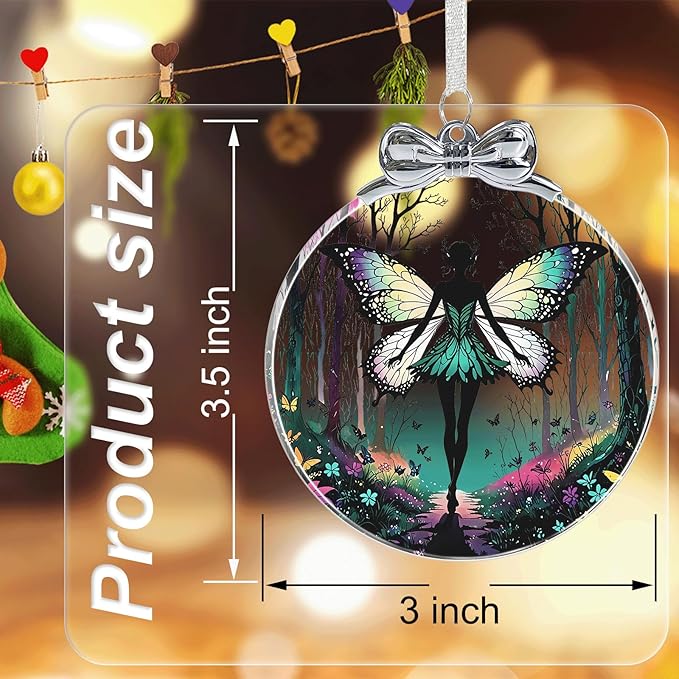 Forest Fairy Stained Glass Ornament - Hanging Ornaments for Christmas Tree, Christmas Ornaments Xmas Decorations, Holiday Keepsake Present Exchange Ideas