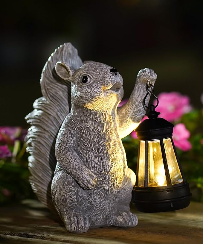 Nacome Solar Squirrel Statues for Garden Decor: Outdoor Sculptures for Clearance Outside Lawn Ornaments Porch Patio Balcony Yard – Gifts for Mom Grandma