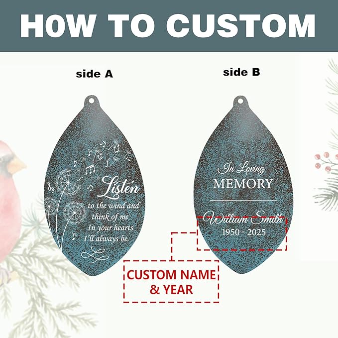 ASTARIN Custom Memorial Wind Chimes, Three Colors Personalized Sympathy Wind Chime for Loss Lover, Commemorative Wind Chime Deep Tone for Condolences/Funeral