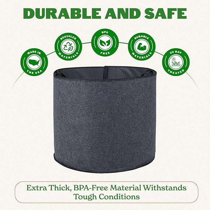 Epic Gardening 5 Pack 25 Gallon Grow Bags with Handles (Lined) - Heavy Duty Fabric Pots for Vegetables, Herbs & Flowers - Breathable Cloth Planters for Indoor & Outdoor Gardening, Moisture Retaining