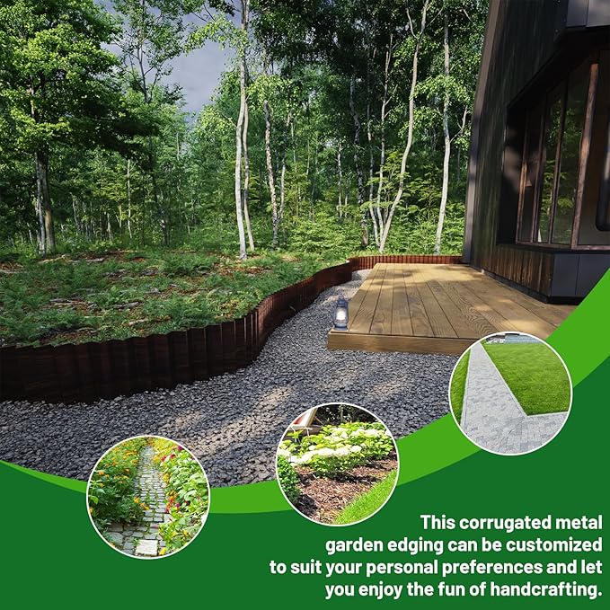 SnugNiture Corrugated Metal Garden Edging,4" x 10' Sturdy Lawn Edging Border,Landscape Edging Border for Lawn, Flower Bed,Garden and Yard(Brown)