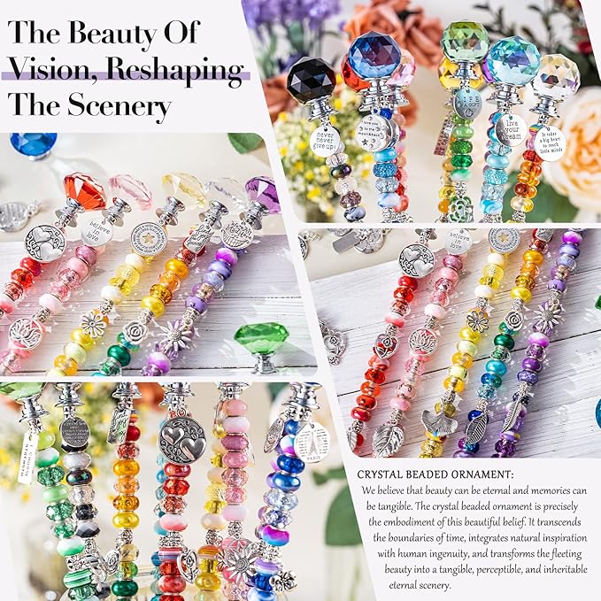 513pcs DIY Beaded Garden Stakes, DIY Fairy Wand Garden Stake Decorative Kit with Plants and Motivational Pendant, 12 in Rod, Crystal Top, Large Holes Bead for Holidays Outdoor&Indoor Decorative