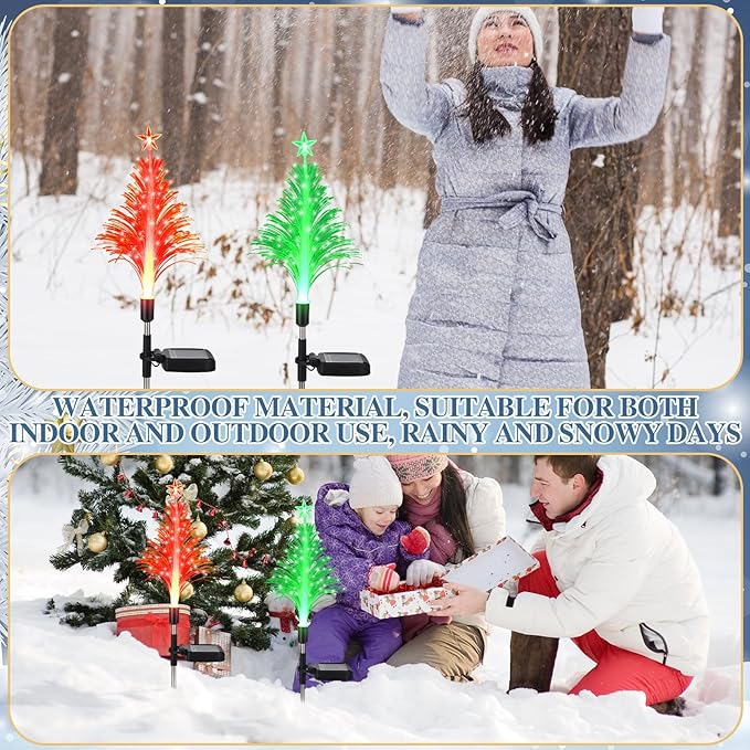 Baquler 2 Pcs Solar Christmas Tree Garden Stake Lights Outdoor Christmas Tree Lighted Yard Decorations Multicolor LED Solar Stakes for Pathway Lawn Patio Xmas Ornament(Bright Style)