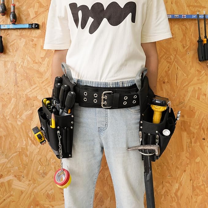 MELOTOUGH Electrician Tool Belt Set, Padded Work Rig with detachable Tool Pouches and Utility Apron, Combo Harness with Carry Handles for Carpenter Construction