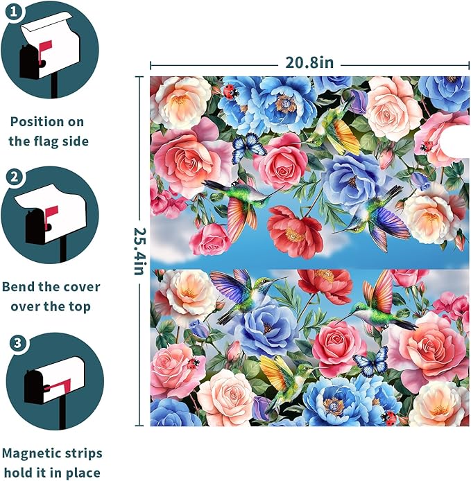 Floral Mailbox Cover Magnetic Standard Size 21x25.5 Inch Spring Butterfly Flower Wildflowers Decoration Outdoor Garden Home Yard