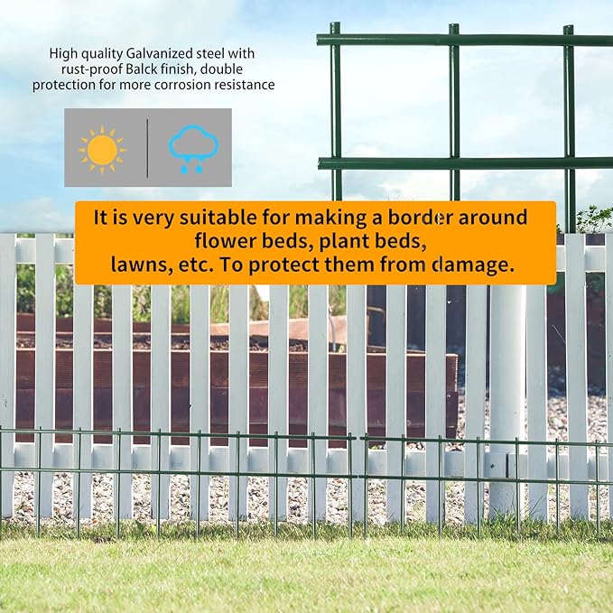 Adavin No Dig Animal Barrier Fence Green Garden Fences, 10 Pack 20 in(L) X10 in(H) Dog Under Fence Barriers, 2 Inch Gap for Dog Rabbits Fences Panel Ground Stakes for Outdoor Patio. Total 17 Ft(L)