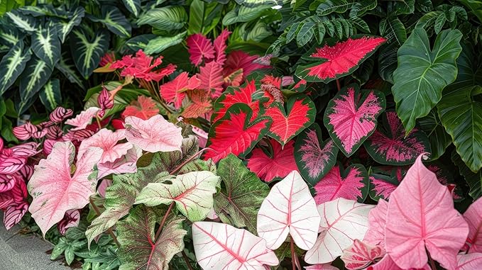 Caladium Bulbs for Planting - Mixed Colors, Growers Choice - Long Blooming Blend (12 Bulbs)