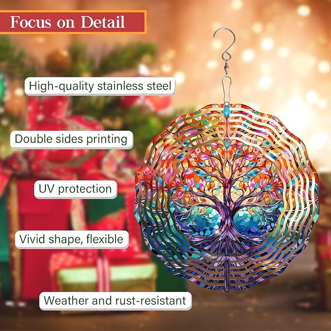 TIANCENTRAL H Tree of Life Wind Spinner,Tree of Life Wind Spinners 3D Frosted Hanging for Yard, Unique Gift Wind Spinner,3D Hanging Wind Sculptures for Garden Outdoor