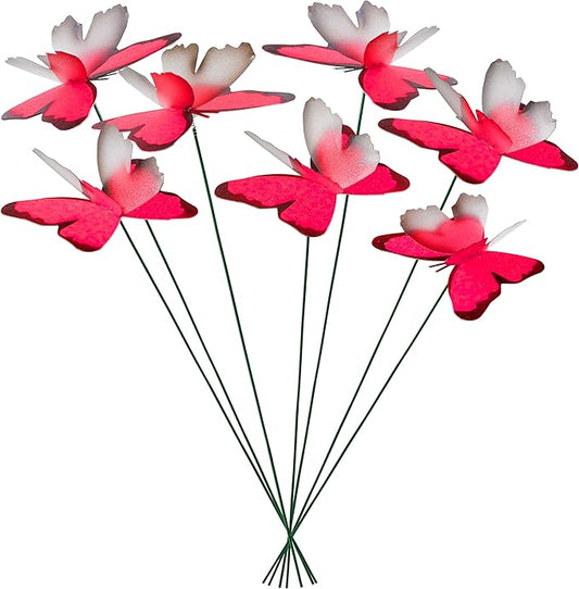Handmade Glowing Pink Butterfly Garden Stakes Set of 7 - Decorative Outdoor & Indoor Plant Decor - Nature Lover Gift Idea by Air Aquarium Kushner