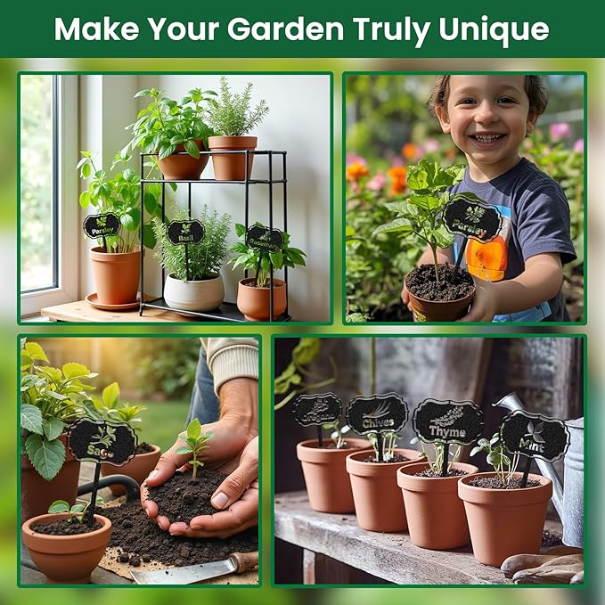 CUTHOLLOW 8PCS Metal Plant Markers Stakes Food Spices with Pattern for Outdoor Indoor, 3.5"x7" Waterproof Cute Garden Plant Labels Signs Tags for Farmhouse Greenhouse Decor - Funny Gardening Gifts