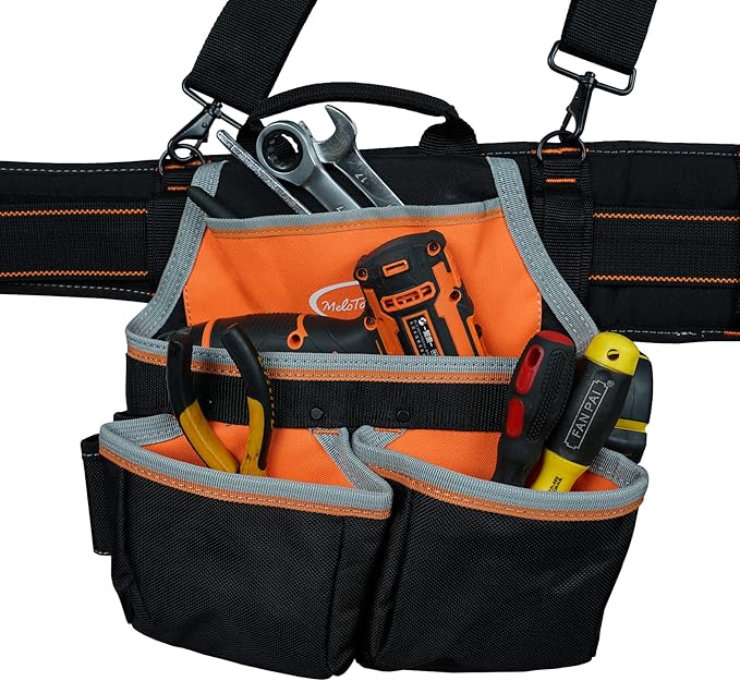 MELOTOUGH Pro Framer Combo System Tool Belt with Suspenders Construction Tool Pouch Builder Heavy Duty Carpenter Suspension Rig Tool Belt and Multi Function for electrician, roofing,contractor