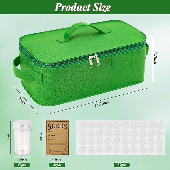 Seed Storage Organizer, 60 Slots Seed Saving Box, Thick Fabric Seed Bin 3 Compartment Seed Packet Container for Vegetable Flower Plants Garden