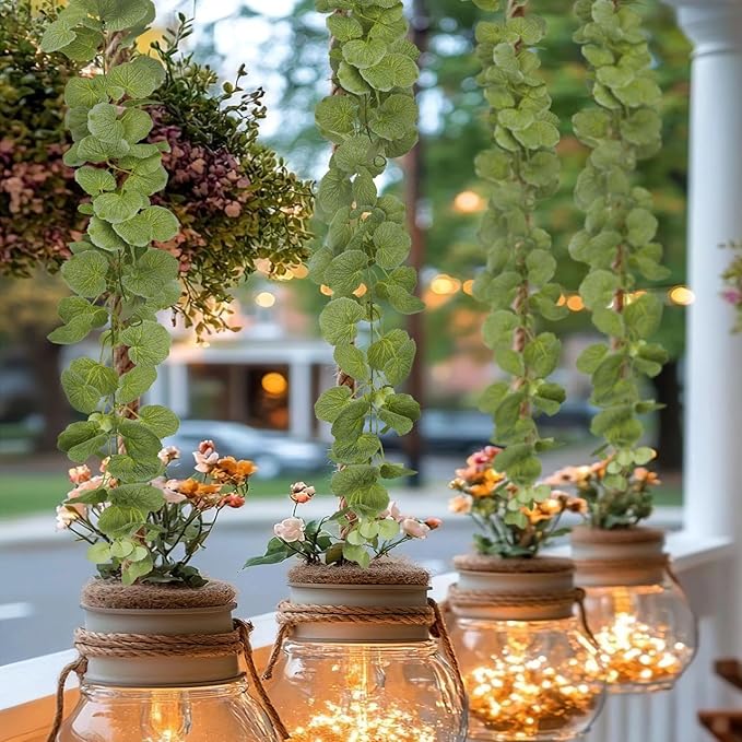 Fake Hanging Plants Vines Artificial Hanging Geranium Leaves for Outdoors Silk Ivy Garland Hanging Aesthetic Plants Greenery Green Leaves for Wedding Bedroom Garden Party Wall Decoration