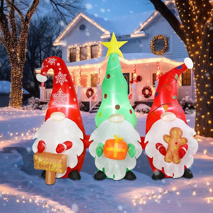 5.9 FT Long Christmas Inflatables Gnomes Outdoor Decorations, Blow up Christmas Gnome with Built-in LED Lights for Outdoor Holiday Yard Lawn Party Decor