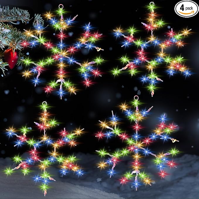 Tuanse 4 Pcs Christmas Silhouette Window Lights Christmas Snowflake Lights with Remote Control LED Lighted Snowflake Decorations Xmas for Window Wall (Colorful)