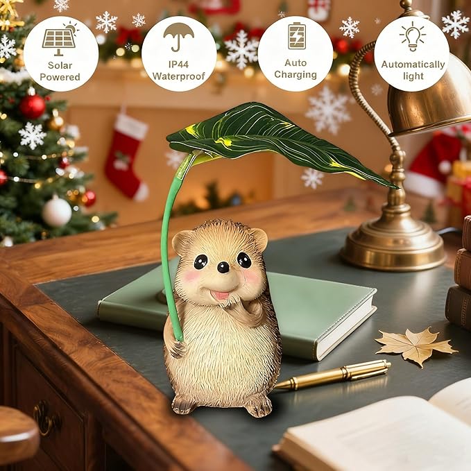 Solar Garden Statues Hedgehog Garden Decor Figurine Lights with Umbrella for Outside,Yard Decorations Outdoor Patio Decor,Gardening Gifts for Thanksgiving Christmas Mother's Day