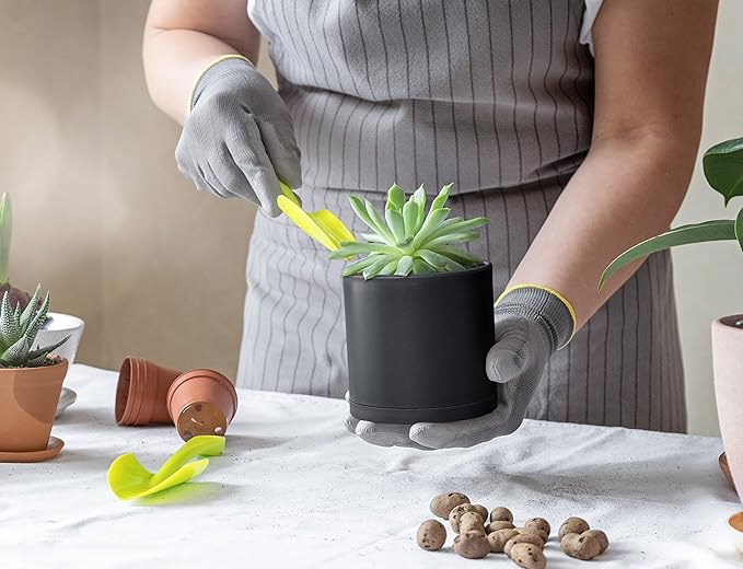 D'vine Dev Pack of 10 Plastic Plant Pots (2 Set of 6 Inch, 5.5 Inch, 5 Inch, 4.5 Inch, 4 Inch) Small Planter Pots for Plant with Drainage Holes and Saucers, Black, 74-R-B