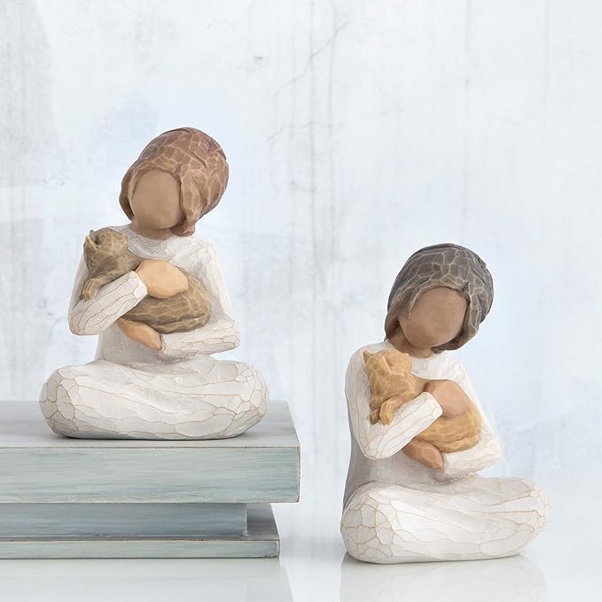 Willow Tree Kindness (Girl Darker Skin Tone & Hair Color), Above All, Kindness, Expresses Relationship with A Much-Loved Pet, A Gift to Celebrate Adoption, Cat Owners, Sculpted Hand-Painted Figure