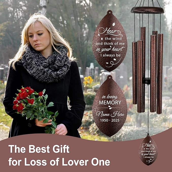 ASTARIN Sympathy Wind Chimes Custom, Personalized Dragonfly Wind Chimes Sympathy Gifts for Remembrance, Bereavement Gift for Men in Memory Wind Chime, 36 inch Windchime(Produced in USA)