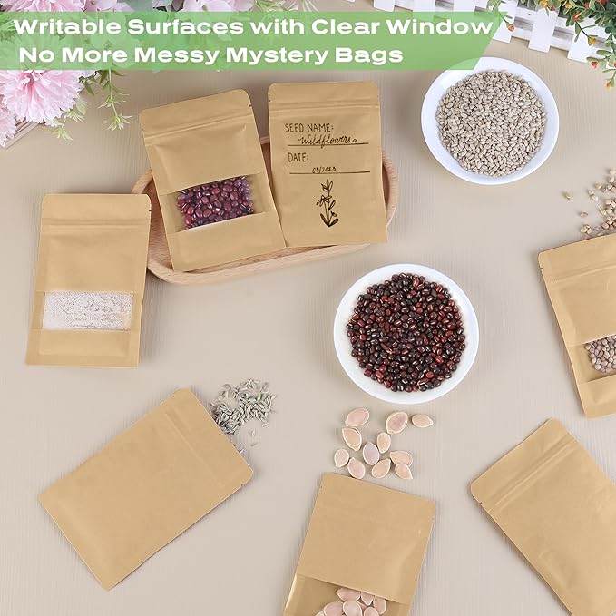 100 Pack Seed Packet Envelopes Resealable with Clear Window – 5.5 x 7.8", Gardening Seeds Storage Bags for Seeds Saving, DIY gifts, Jewelry, Snack, Tea Samples