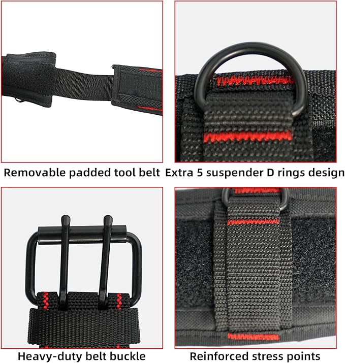 MELOTOUGH Padded Tool Belt with D ring for men construction Strong Durable Double Metal Roller Buckle,adjustable waist 33'-47 'thick confortable foam padding (XL)