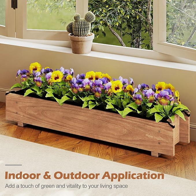 S AFSTAR Raised Garden Bed, 36" x 7" x 6.5" Wood Rectangle Planter Box with Drainage Holes, Water-Resistant Paint, Decorative Window Box, Outdoor Garden Bed for Fruit Vegetable Flower Herb, Orange