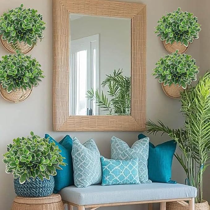 GTIDEA Faux Plants Outdoor Artificial Greenery 6Pcs Faux Greenery for Planters Fake Bushes Shrubs for Window Box Indoor Outside Garden Front Patio Yard Porch Décor