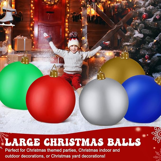 Jetec 10 Pcs 47 Inch Giant PVC Inflatable Christmas Ball Inflatable Ornaments Balls Large Xmas Balls Outdoor Christmas Decorations for Holiday Yard Lawn Porch Blow Up Decor, Multicolor(Handle)