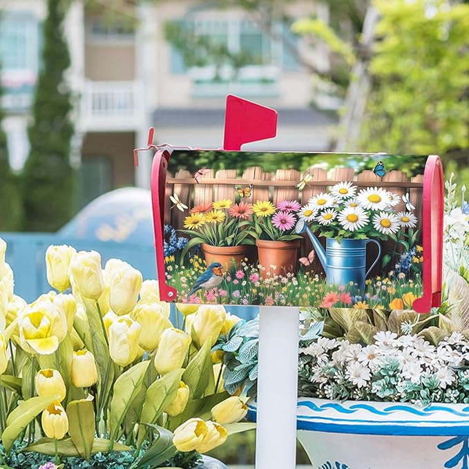 Spring Flowers Magnetic Mailbox Cover Bird Floral Mailbox Covers Magnetic Standard Size 21 X 25.5 Inch Sunflower Mailbox Post Cover Mailbox Wraps Mailbox Decor for Home Garden Outdoor Yard