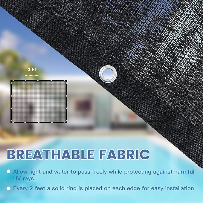 90% Shade Cloth for Garden, Customizing Outdoor Sun Shade Netting with Reinforced Grommets, Pergola Shade Cover Mesh Tarp for Plants Patio Greenhouse Chicken Coop, 9x20 FT, Black