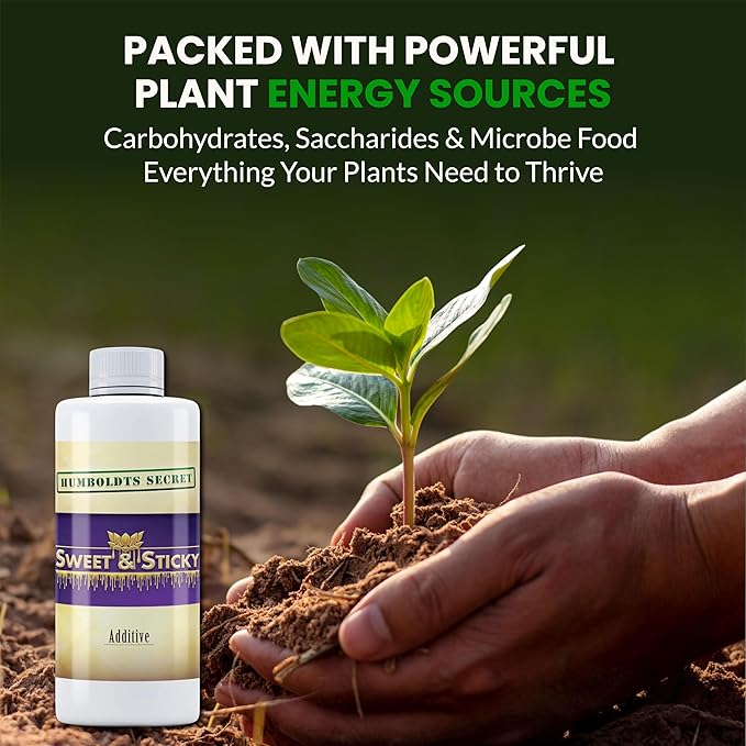 Humboldts Secret Sweet & Sticky Carbohydrate and Saccharide Plant Energy Additive | Indoor and Outdoor Plant Nutrients Enhancer for Growth and Aroma | Boosts Flavor and Resin Development | 8 Ounce