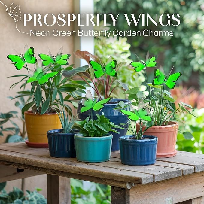Handmade Green Butterfly Garden Stakes Set of 7 - Decorative Outdoor & Indoor Plant Decor - Nature Lover Gift Idea by Air Aquarium Kushner