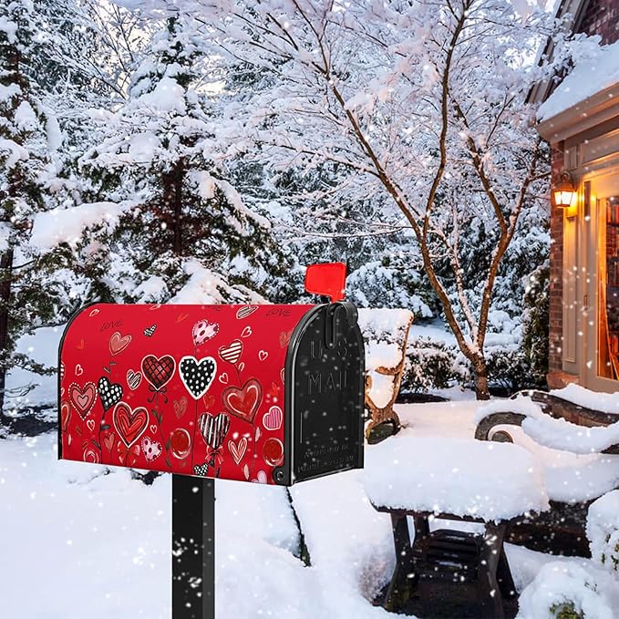 Valentines Mailbox Covers Magnetic Romantic Red Love Heart Mailbox Cover Standard Size 21x18 Inch Floral Decorative for Anniversary Wedding Outside Garden Yard