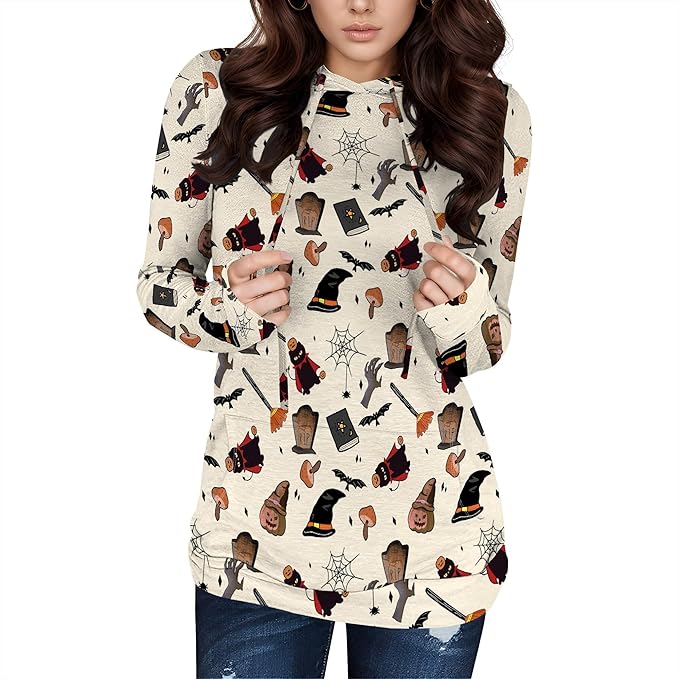 Halloween Womens Pullover Sweatshirts Trendy Drawstring Fall Sweatshirt Halloween Best Gift For Wife And Daughter