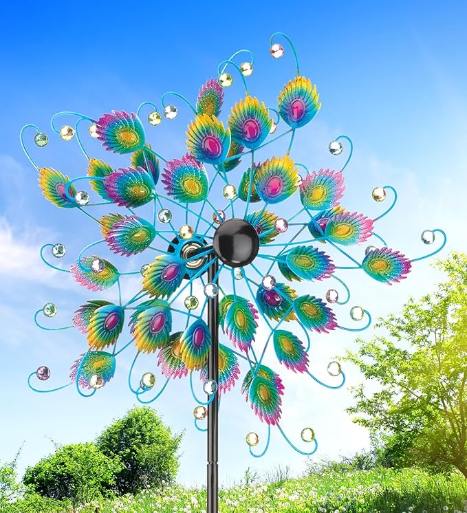 Regal Art & Gift Peacock Wind Spinner – Metal Yard Decorations Outdoor | Kinetic Garden Spinner for Lawn, Pathway, or Flower Bed | Weather-Resistant Outdoor Sculpture -70 Inch