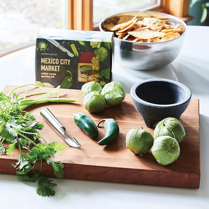 Modern Sprout Travel Trio Mexico City Market; Travel-Inspired Seed Kit with Jalapeno Deseeder, Organic Seed Starting; Gardening Gift (Mexico City Market)